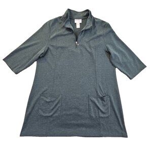 North Style Ponte Knit Tunic Dress Size 1X Gray Quarter Zip Comfort EUC LN